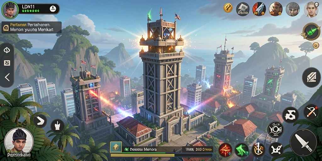 Screenshot LDN11 menampilkan aksi menara pertahanan yang seru.