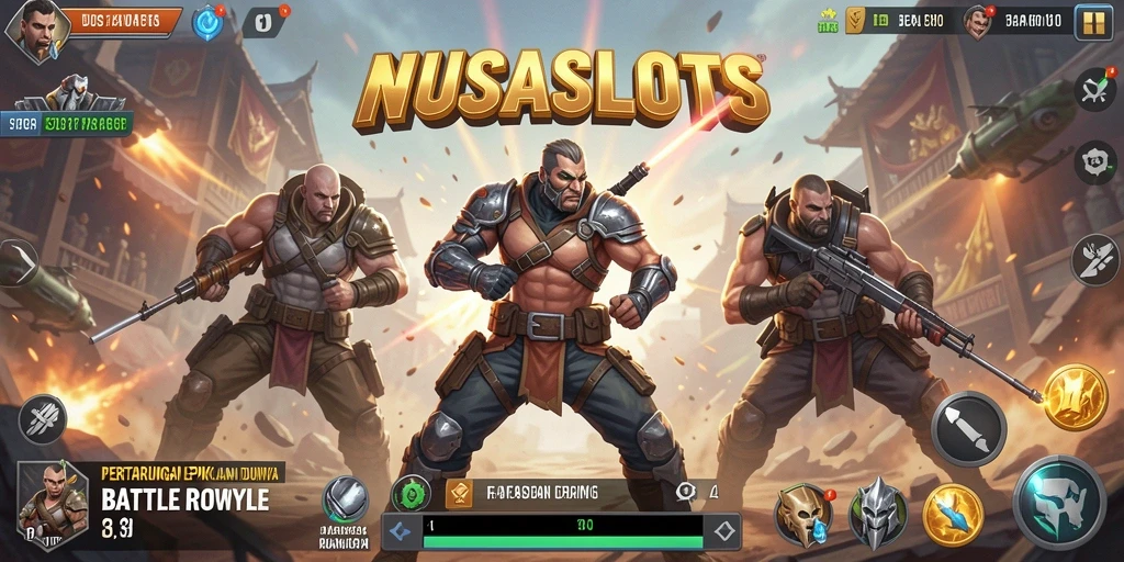 Tampilan aksi seru dalam gameplay Battle Royale NUSASLOTS.