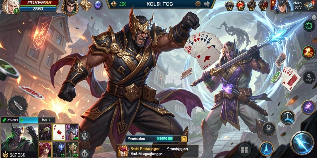 Tangkapan layar utama POKER88 menampilkan aksi pertarungan seru dalam game MOBA.