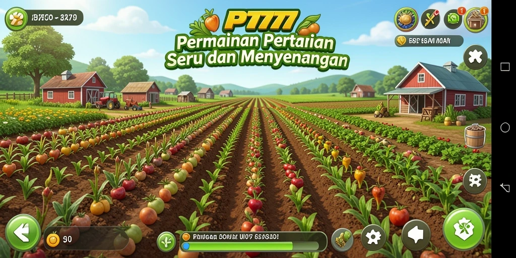Tampilan gameplay PT777 dengan pertanian yang subur dan aktivitas seru.