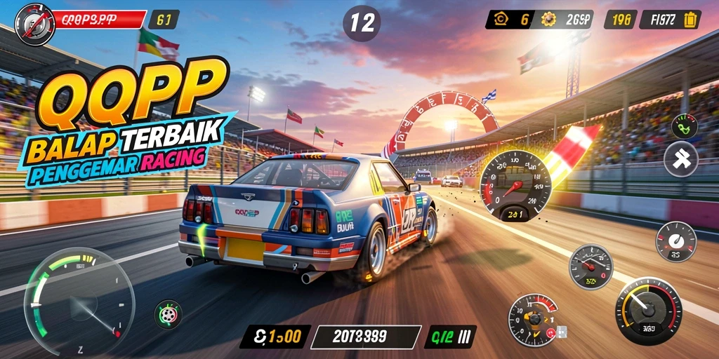 Screenshot gameplay QQRP menampilkan aksi balap yang mendebarkan.