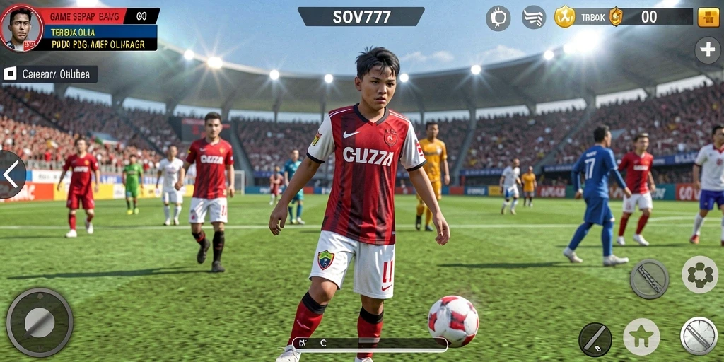 Screenshot SOV777 menunjukkan gameplay sepak bola yang mendebarkan.